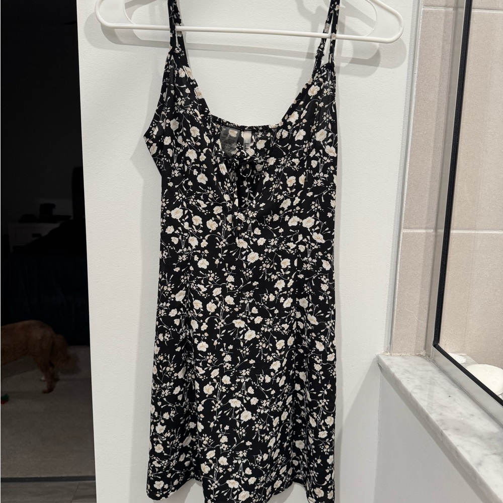 Lulu's Black and White Spaghetti Strap Mini Sundress